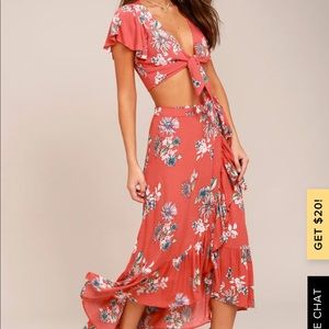 AMONG FLOWERS RUSTY ROSE FLORAL PRINT 2PIECE DRESS